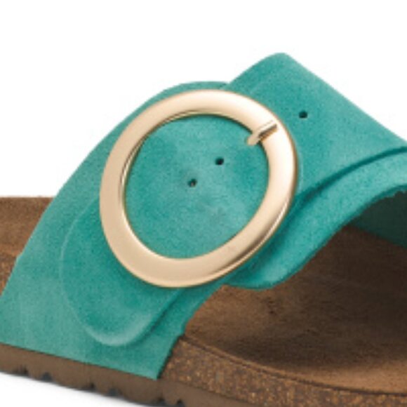 NEW YOKONO Made In Spain Suede Sandals With Gold Buckle black 462mn - Picture 4 of 4